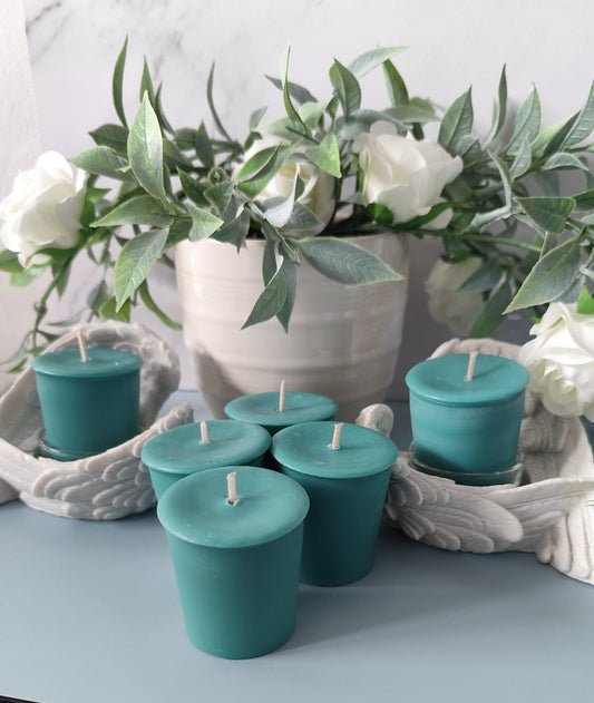 9cl Votive Soy Wax Candles - Unscented, Pack of 6 - Teal Green