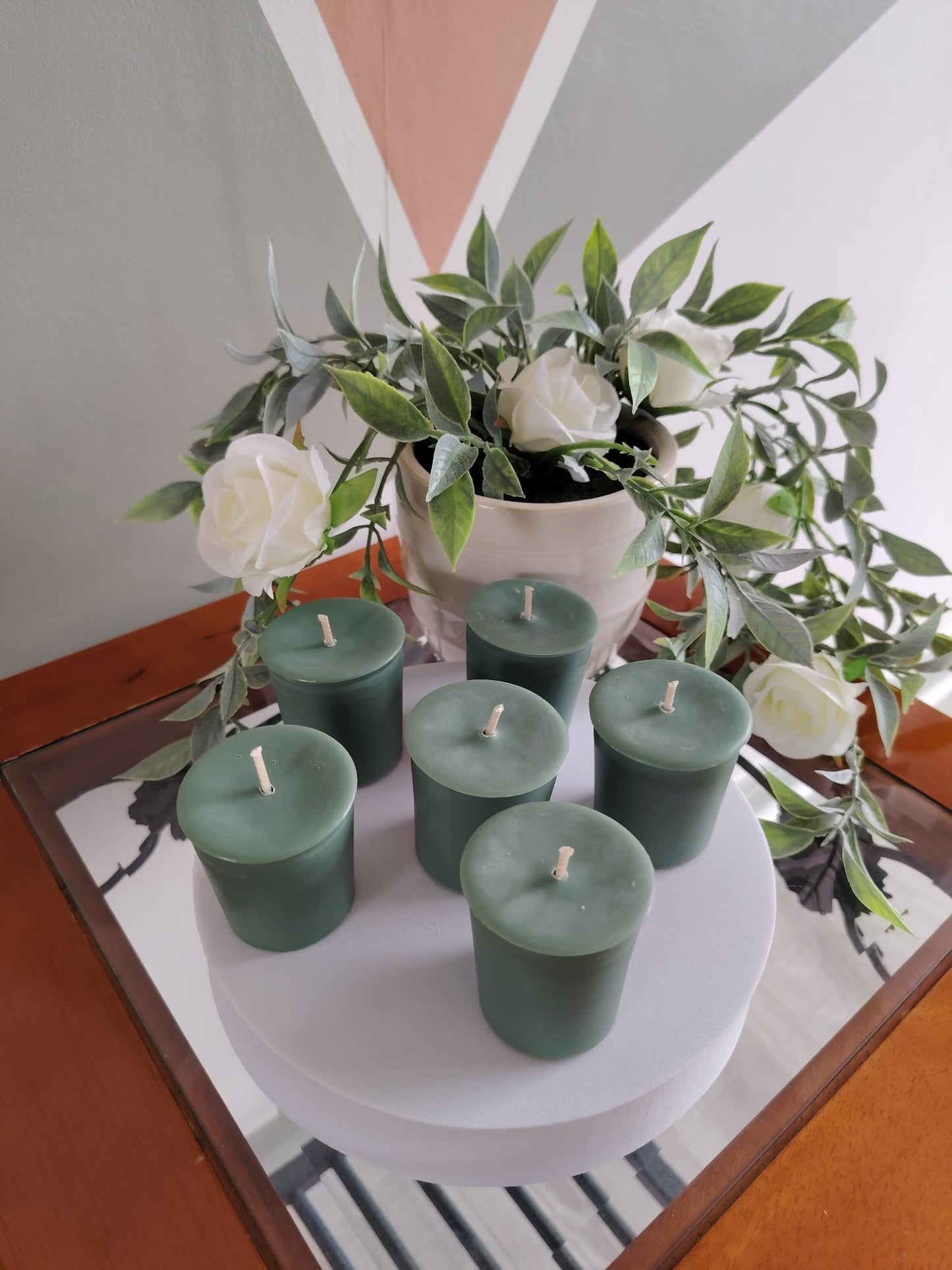 9cl Votive Soy Wax Candles - Unscented, Pack of 6 - Olive Green