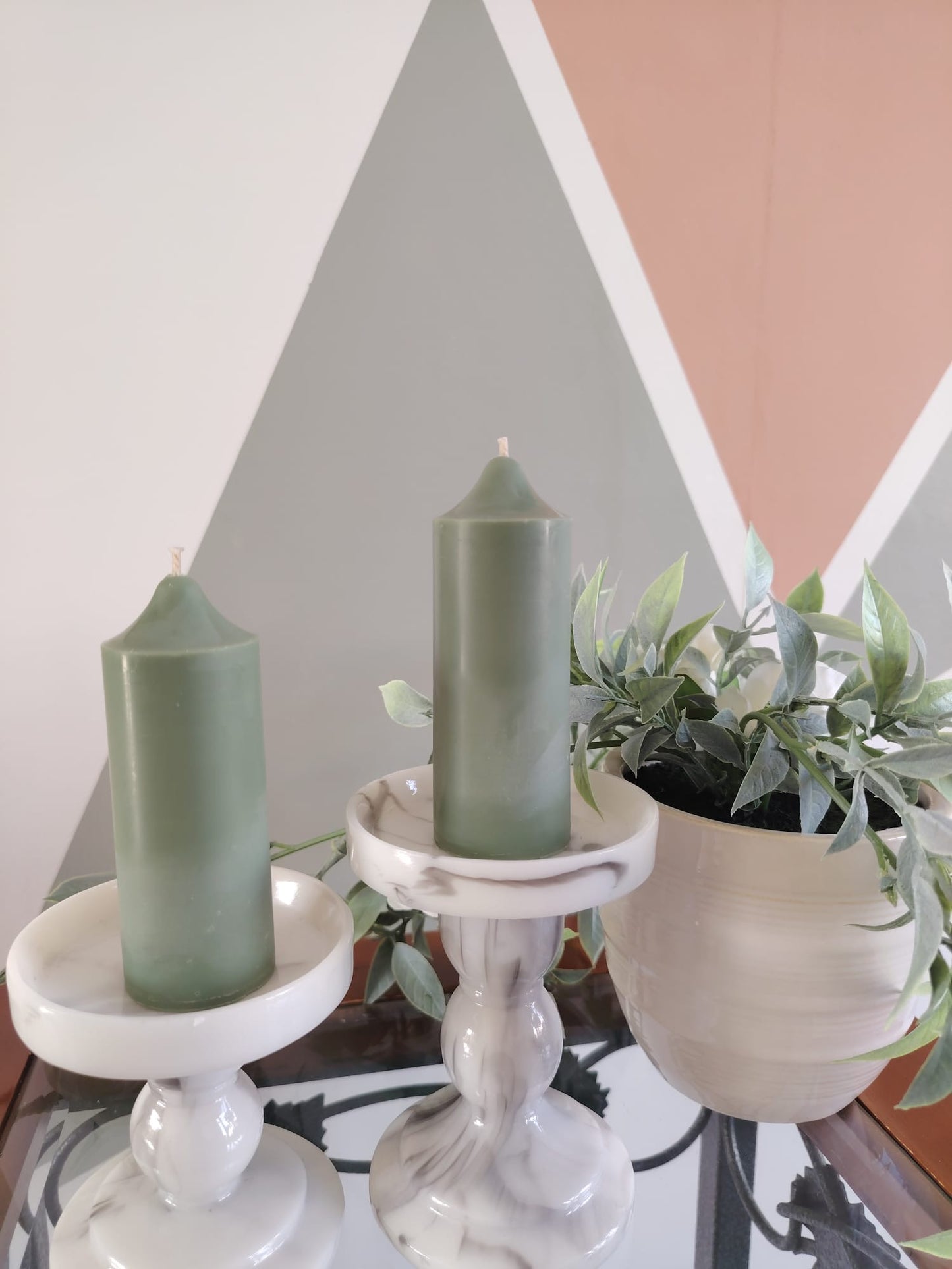 Olive Green Soy Wax Church Pillar Candles - Unscented, Set of 2 (4 Sizes)