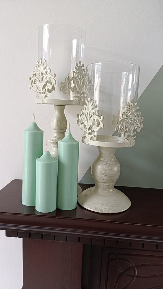 Peppermint Green Soy Wax Church Pillar Candles - Unscented, Set of 2 (3 Various Sizes)