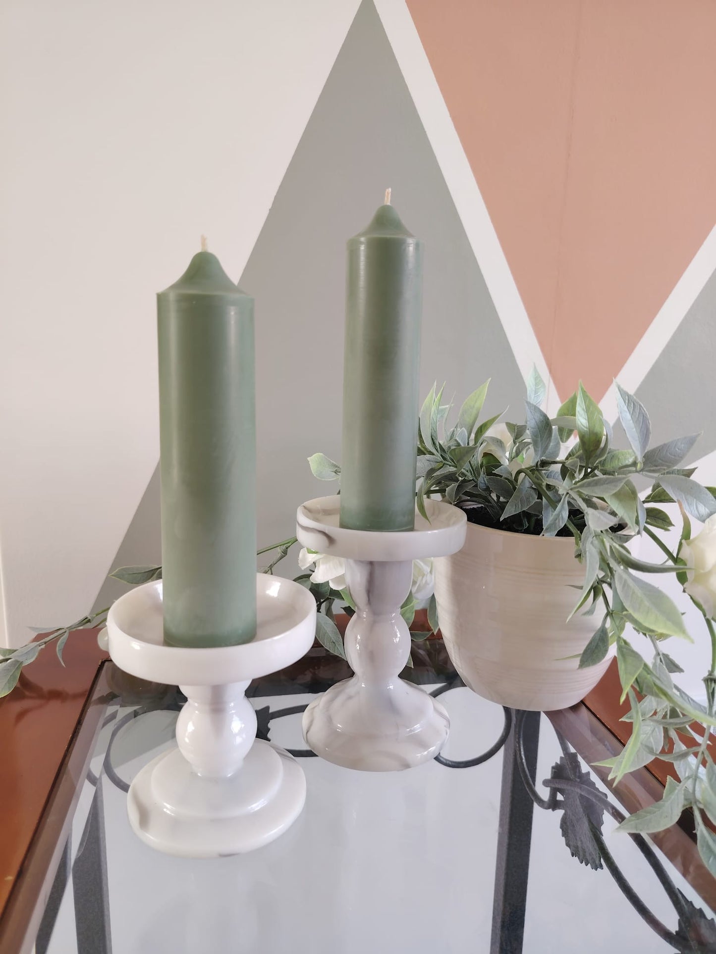Olive Green Soy Wax Church Pillar Candles - Unscented, Set of 2 (4 Sizes)