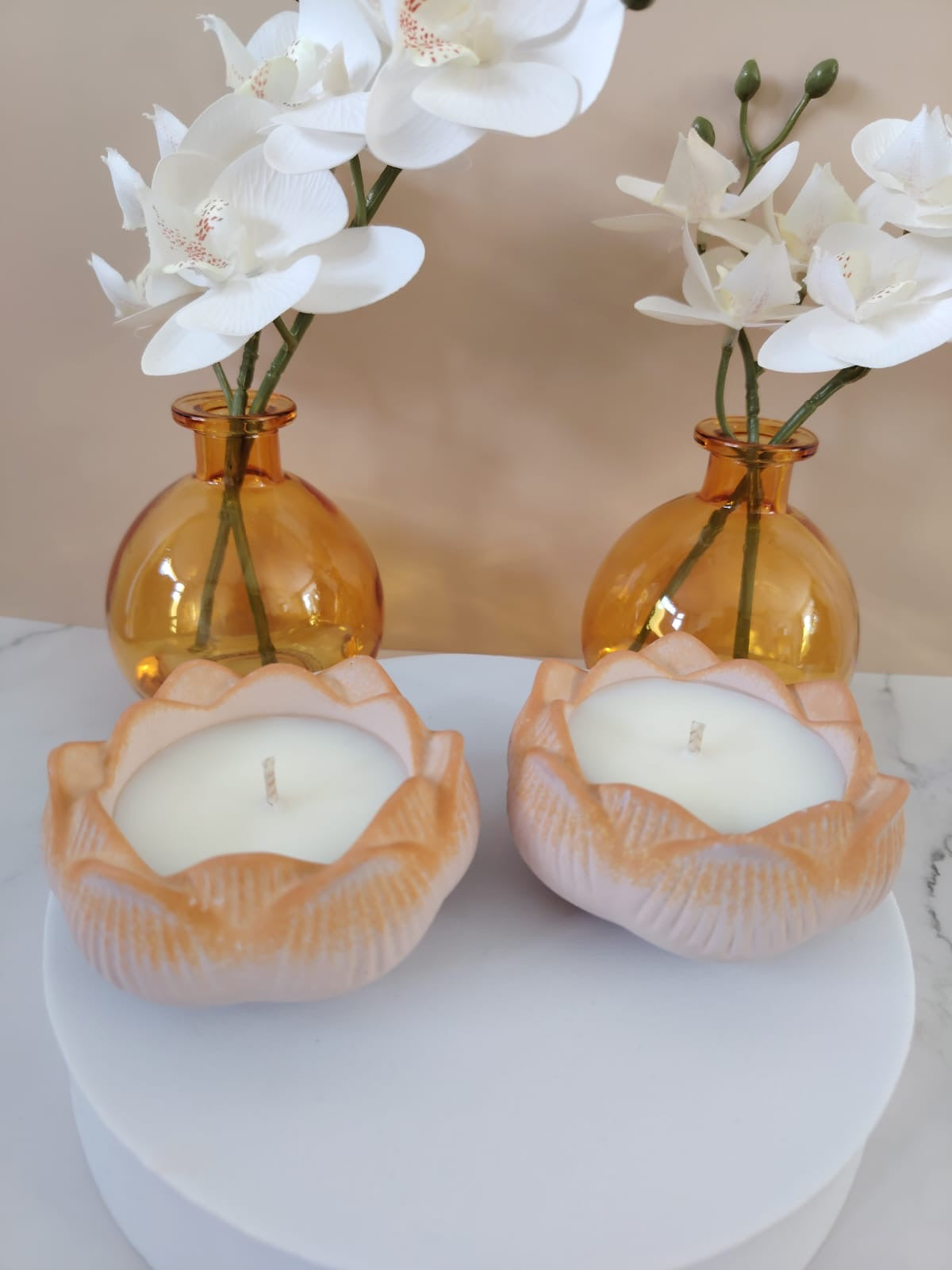 Orange Lotus Flower Candle Set Of 2 Unscented