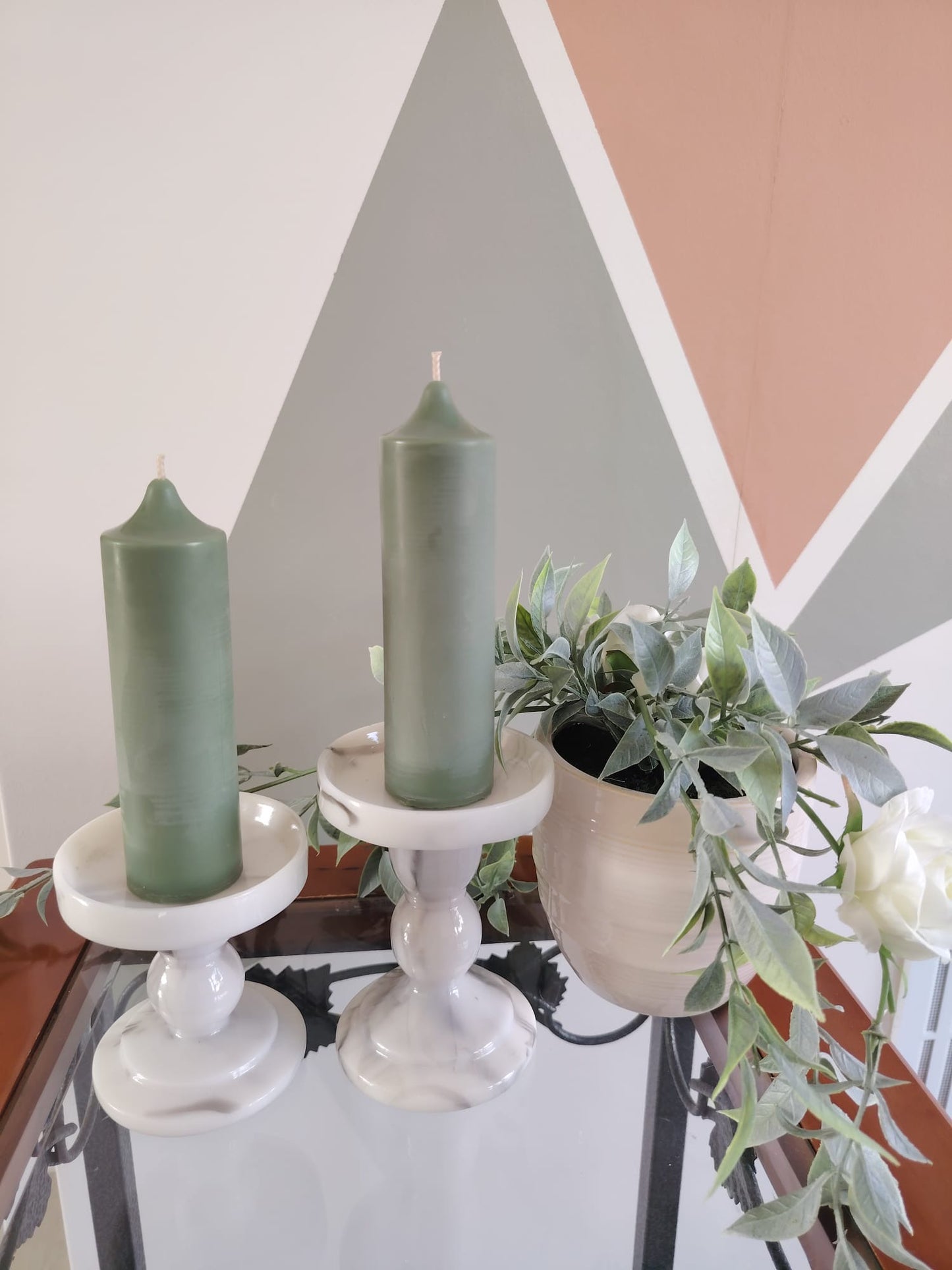 Olive Green Soy Wax Church Pillar Candles - Unscented, Set of 2 (4 Sizes)