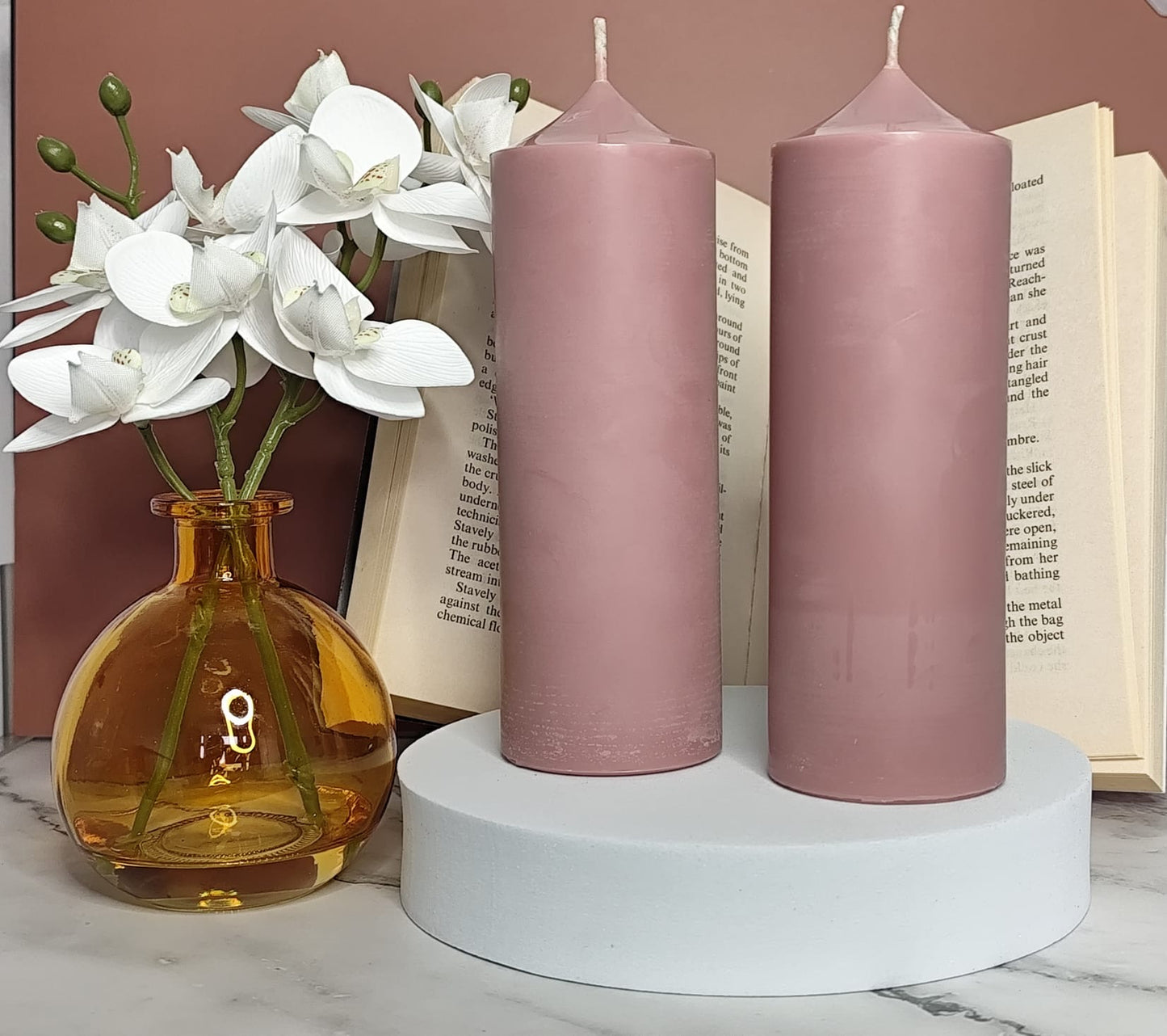 Dusty Pink Soy Wax Church Pillar Candles - Unscented, Set of 2 (4 Various Sizes)