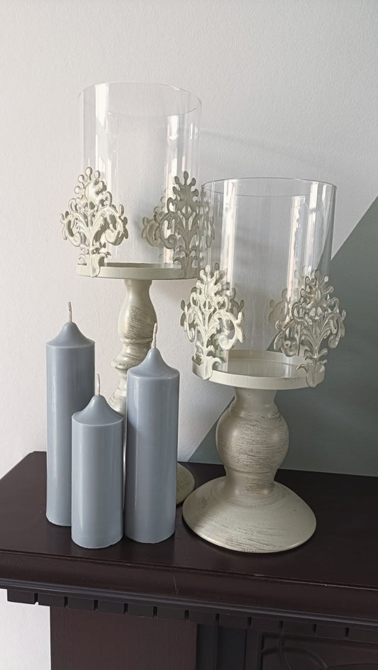 Grey Soy Wax Church Pillar Candles - Unscented, Set of 2 (3 Various Sizes)