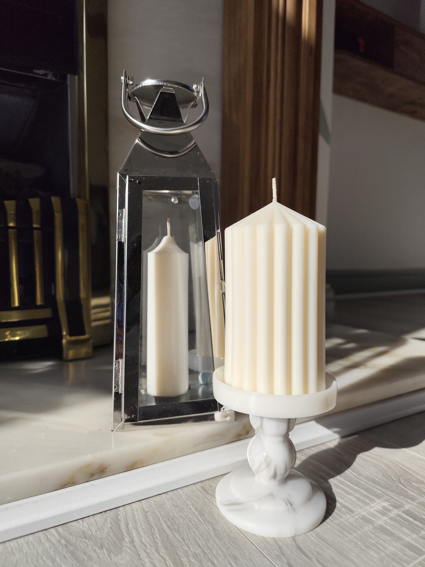12.5cm Ribbed Soy Wax Church Pillar Candles - Unscented (Various Colours)
