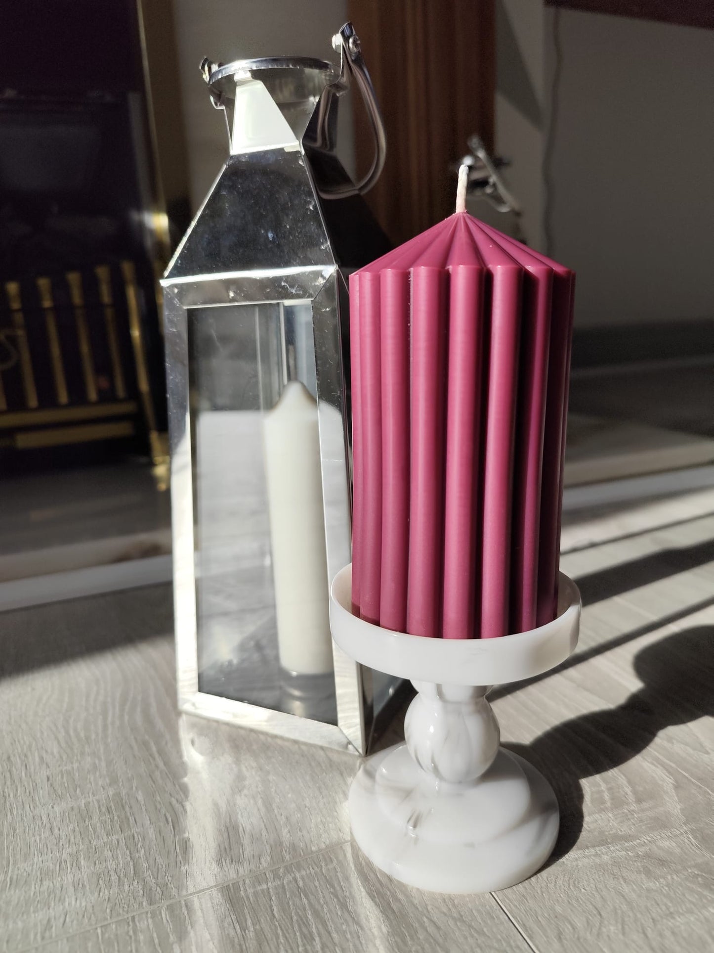12.5cm Ribbed Soy Wax Church Pillar Candles - Unscented (Various Colours)