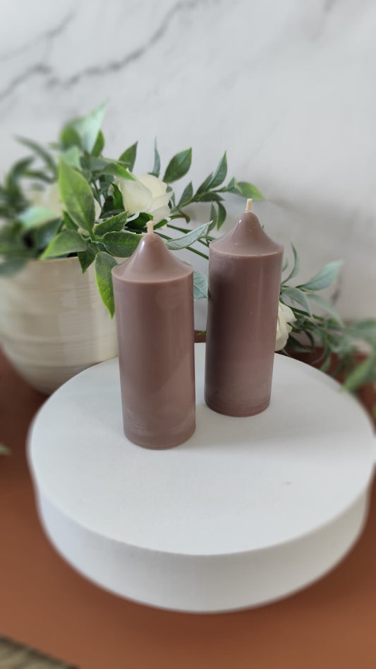 Mocha Soy Wax Church Pillar Candles - Unscented, Set of 2 (4 Sizes)