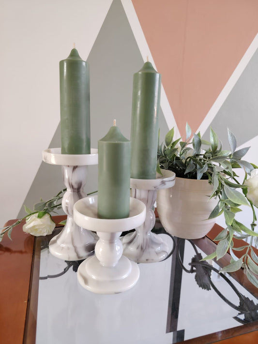 Olive Green Soy Wax Church Pillar Candles - Unscented, Set of 2 (4 Sizes)