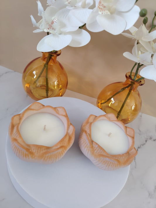 Orange Lotus Flower Candle Set Of 2 Unscented