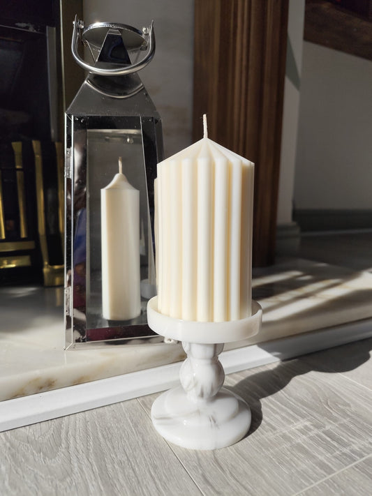 12.5cm Ribbed Soy Wax Church Pillar Candles - Unscented (Various Colours)