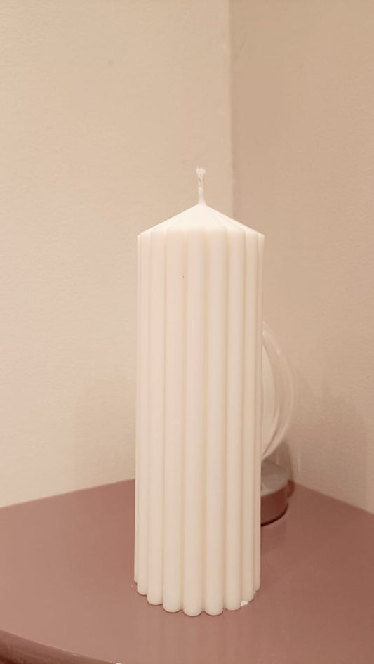 20cm Soy Wax Ribbed Church Pillar Candles - Unscented ( in 4 Colours)