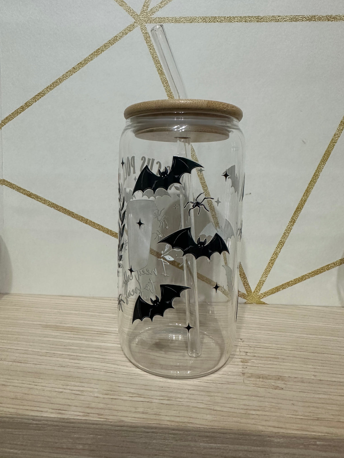 Halloween Coffee Themed Glass Tumbler With Bamboo Lid And Straw