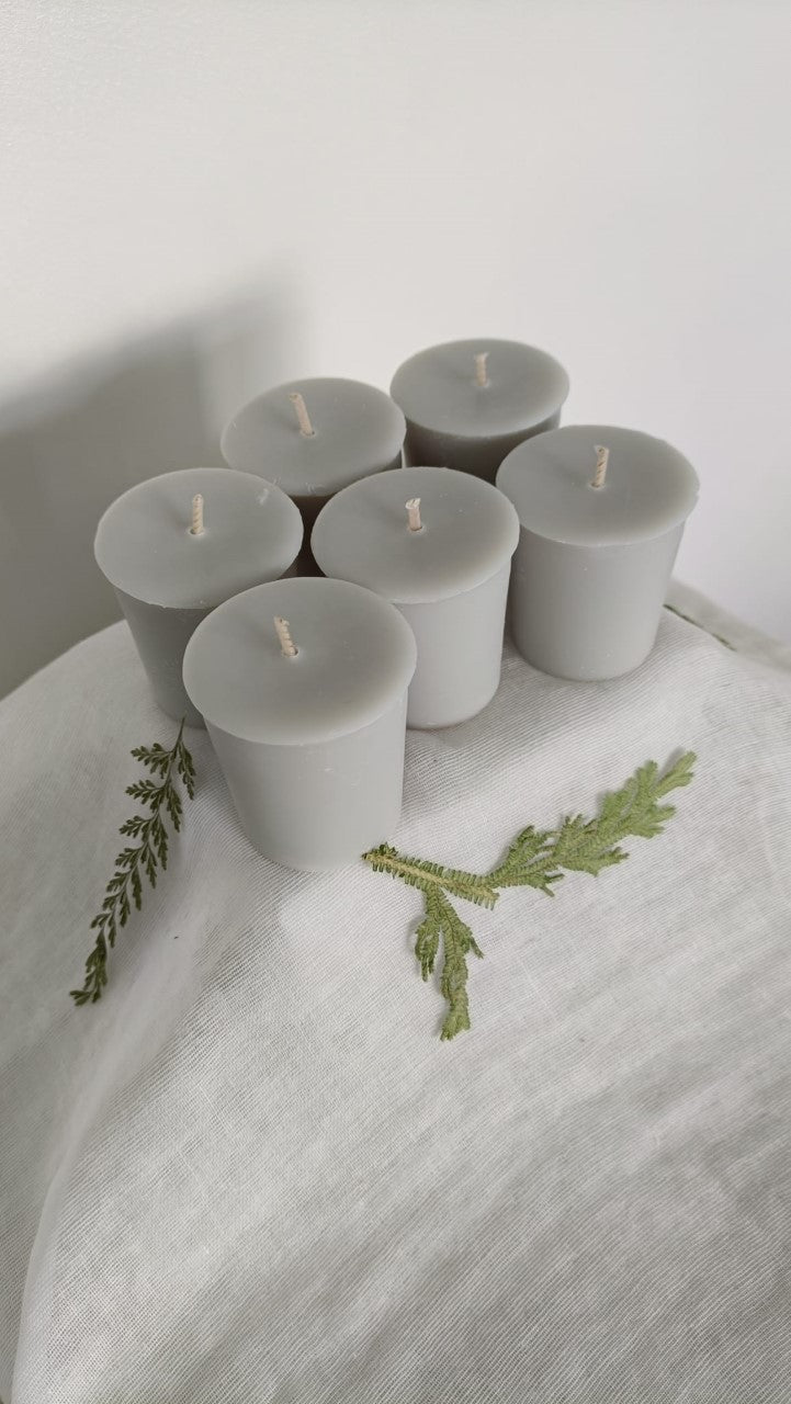 9cl Votive Soy Wax Candles - Unscented, Pack of 6 - Light Grey