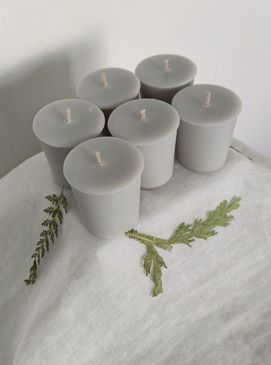 9cl Votive Soy Wax Candles - Unscented, Pack of 6 - Light Grey
