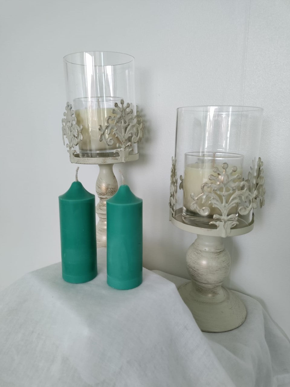 Teal Green Soy Wax Church Pillar Candles - Unscented, Set of 2 (4 Sizes)