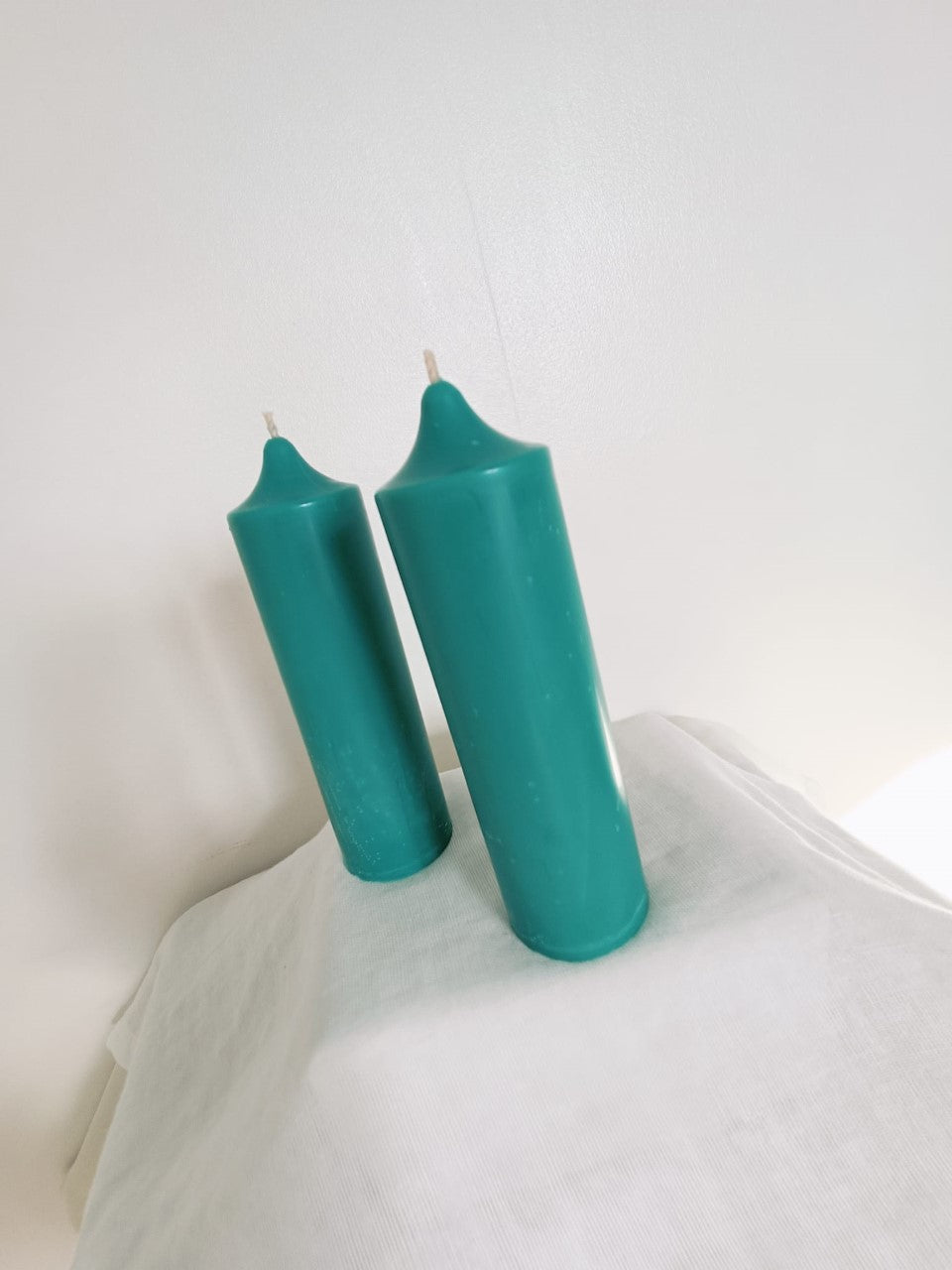 Teal Green Soy Wax Church Pillar Candles - Unscented, Set of 2 (4 Sizes)