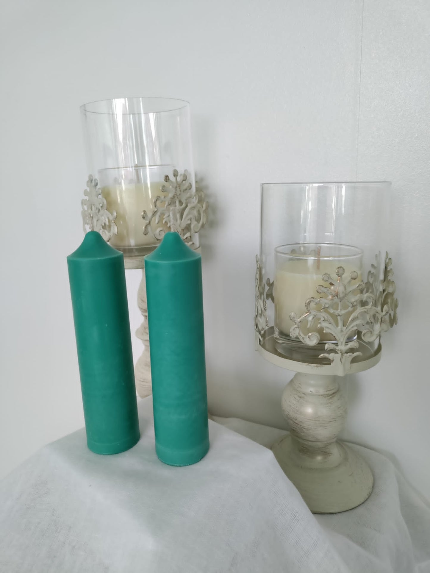 Teal Green Soy Wax Church Pillar Candles - Unscented, Set of 2 (4 Sizes)