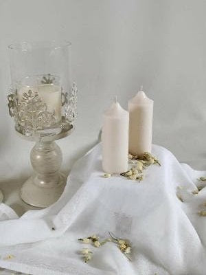 Ivory Soy Wax Church Pillar Candles - Unscented, Set of 2 (4 Sizes)