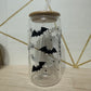 Halloween Coffee Themed Glass Tumbler With Bamboo Lid And Straw