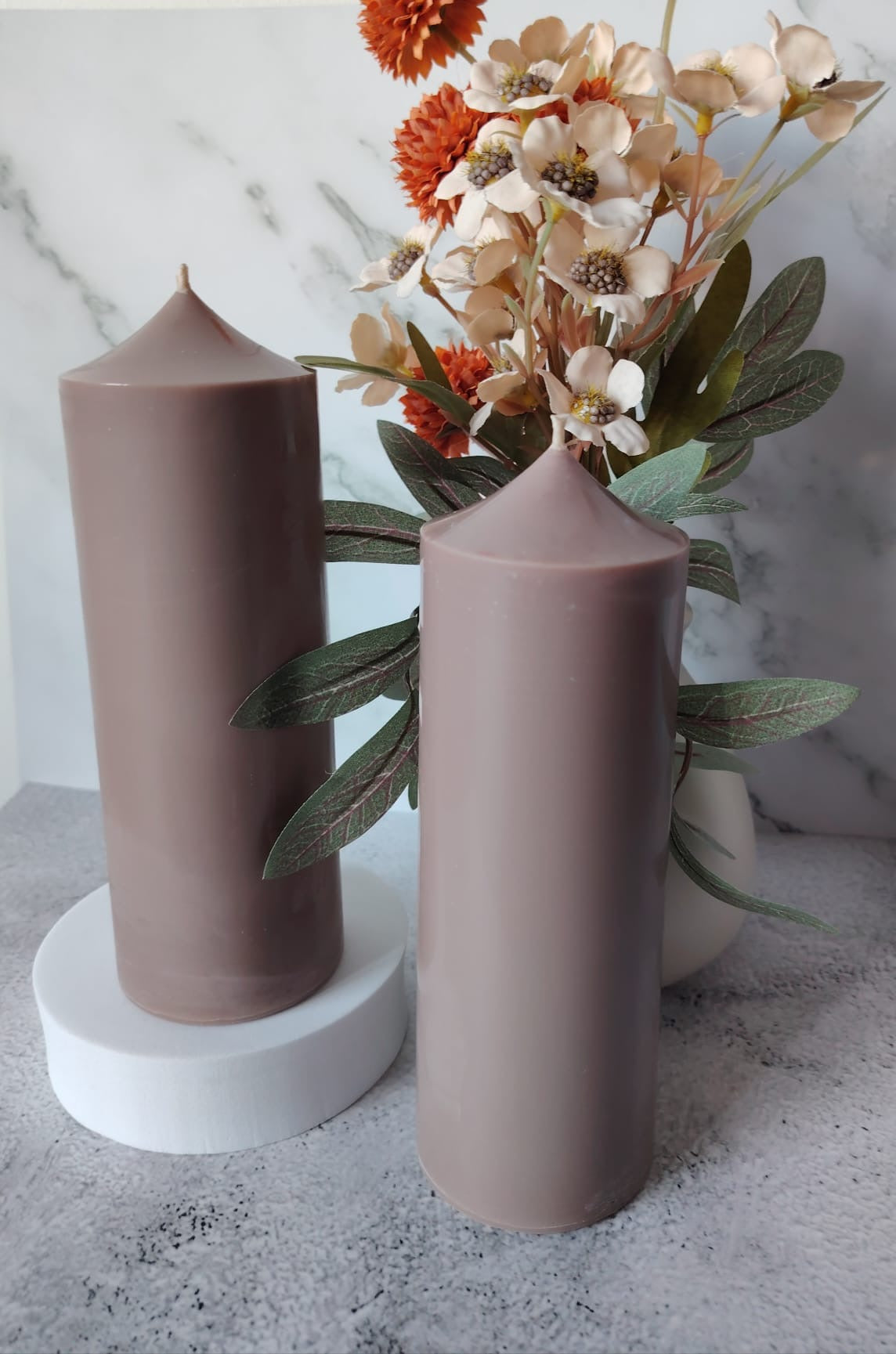 Mocha Soy Wax Church Pillar Candles - Scented, Set of 2 (4 Sizes)