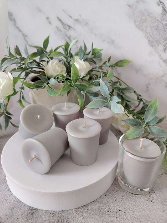 9cl Votive Soy Wax Candles - Unscented, Pack of 6 - Light Grey