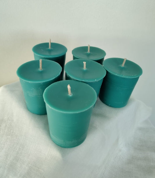 Teal Green Votive Soy Wax Candles - Unscented, Pack of 6